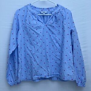 CROFT & BARROW Women Long Sleeve Pink Swiss Dot Pullover Blue Shirt Size PXS